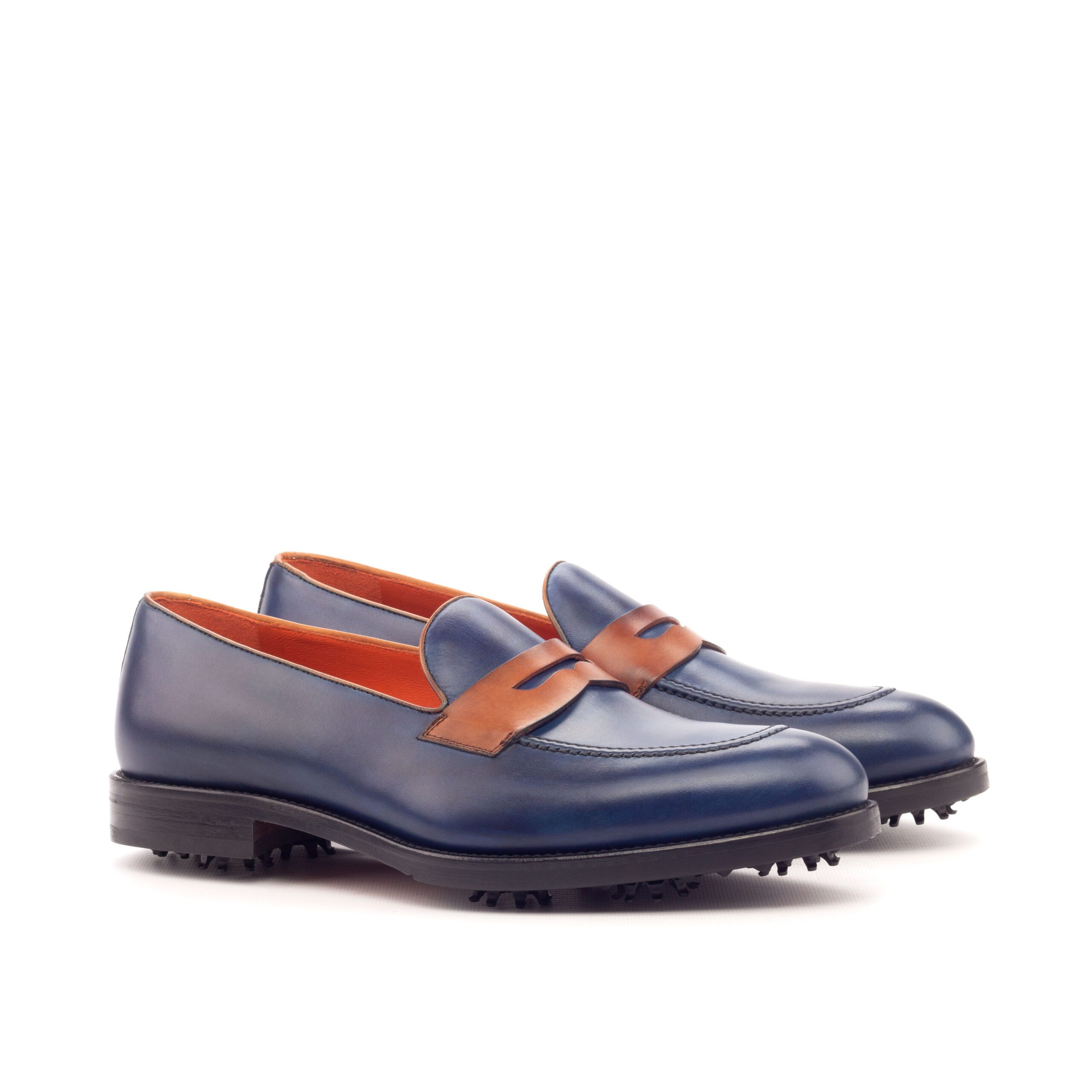 Mocassins Homme Cuir Bleu et Cognac – GOLF Crantée Antidérapante