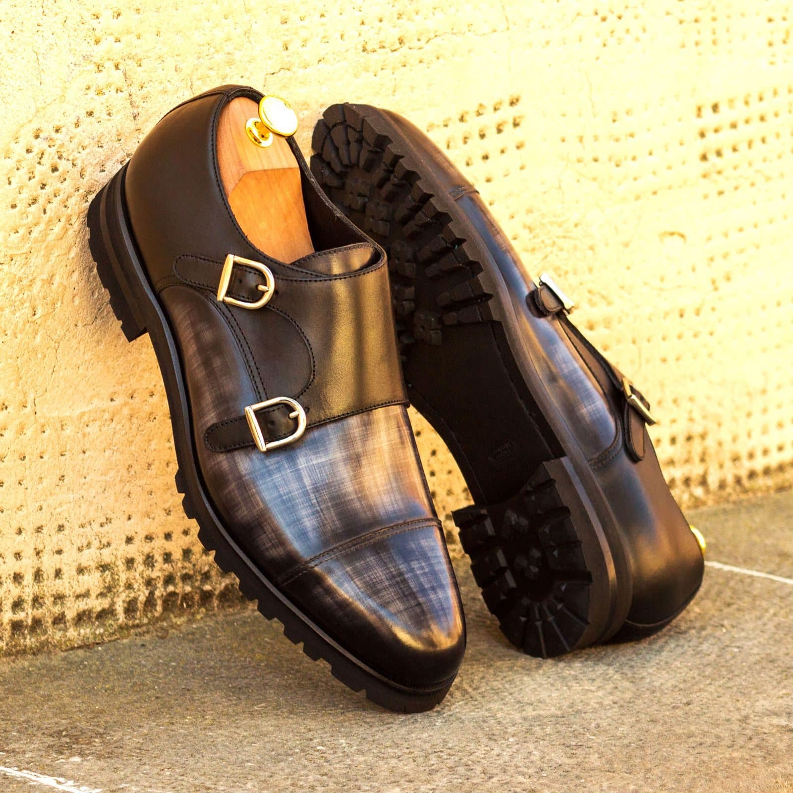 Chaussure Derby double boucles noires