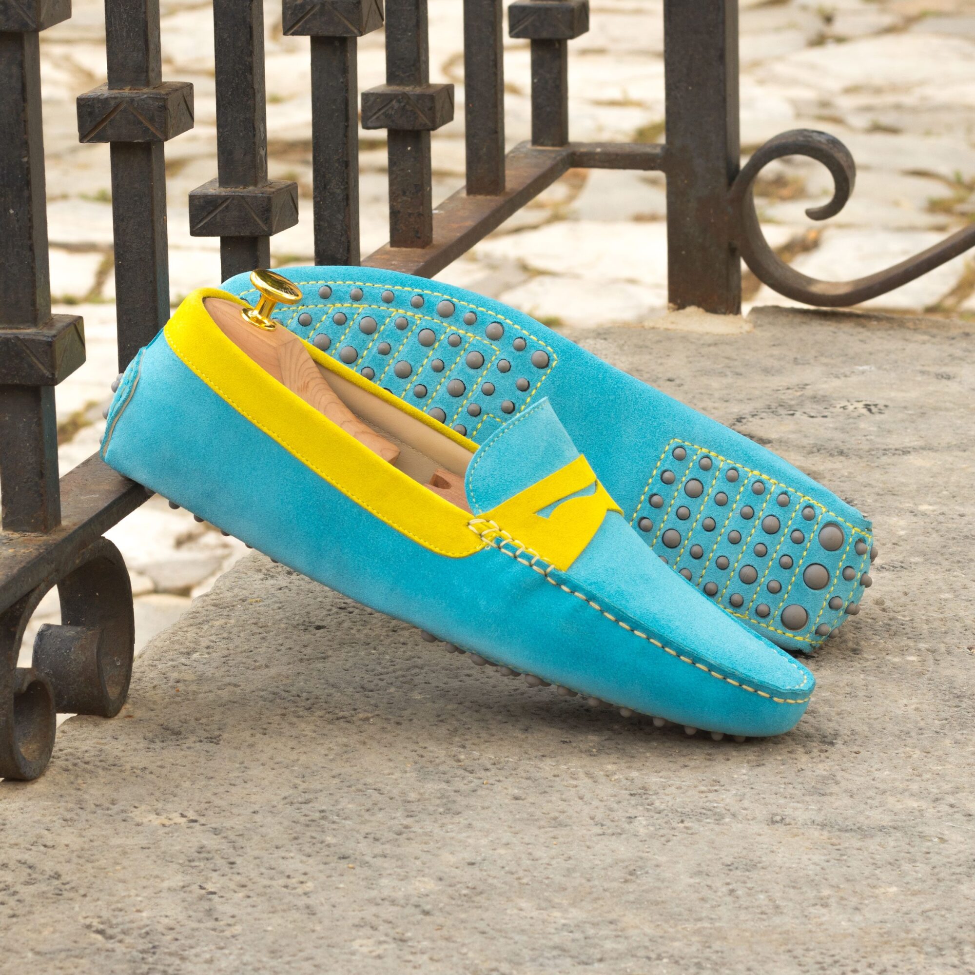 Mocassin Driver Turquoise daim Bleu Fait Main Mocassin Daim Bleu fait main - Maison Le Duc